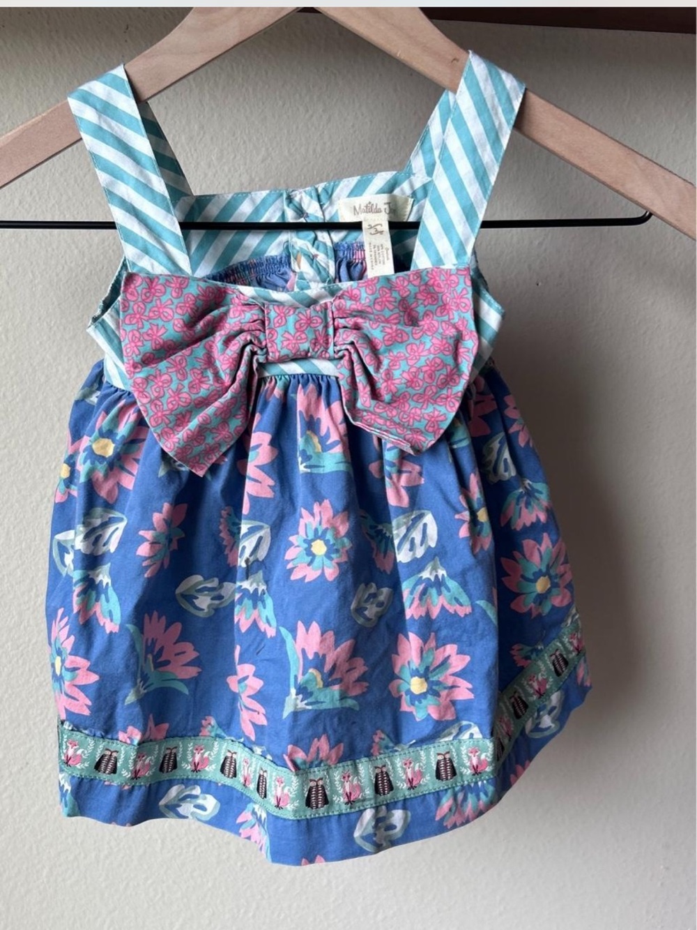 Matilda Jane Pink Floral Bow Dress with Mint Striped Straps 2